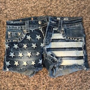 Miss Me Blue Jean Shorts with Distressed Star Design